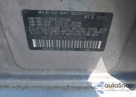 2013 Subaru Impreza 2.0I Sport Premium z USA, uszkodzony, nr VIN JF1GPAL66DH203858